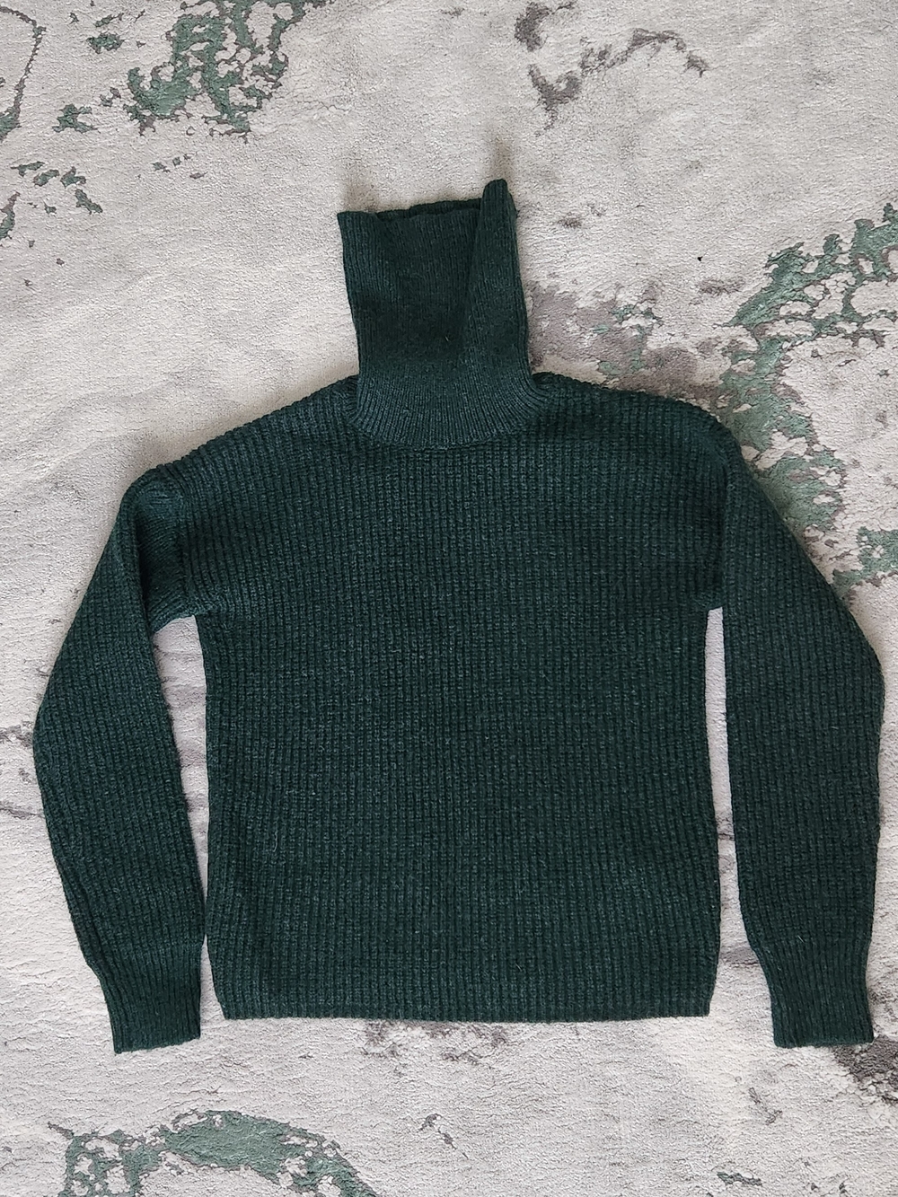 Calvin Klein Dark Green Wool-Blend Knit Ribbed Turtleneck Sweater Size Small